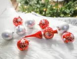 Набор елочных игрушек сувенирный белый с красным, верхушка+4х62 мм+4х75 мм, Елочка С829-бел-кр