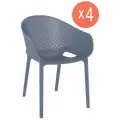 Комплект из 4-х садовых обеденных кресел Siesta Sky Pro, усиленный пластик, цвет темно-серый