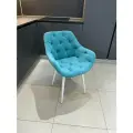 Стул EXPERTMEBEL Саваж мягкий с подлокотниками, бирюзовый на белых ножках