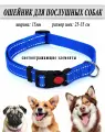 Товары для домашних животных Ошейник для собак, синий, светоотражающий 15мм (25-35см)