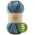 Пряжа Alize Wooltime (Вултайм) - 5 мотков Цвет: 11017 голубой принт 75% шерсть, 25% полиамид, 100г 200м