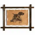 Картина Охотничая собака, гравировка на натуральной коже, интерьерная для украшения и декора на стену в деревянной раме, подарок, BoomGift