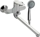FABIA 9673 Смеситель в ванную с длинным, плоским изливом, шаровый, с дивертором м/к на корпусе, хромированный.