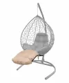 Подставка для ног на кресло подвесное, с ротангом черное, бежевая подушка