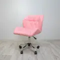 Стул мастера со спинкой, Ракушка, большой, FitBest, экокожа, хром, колеса, розовый