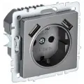BRITE Розетка 1-местная с заземлением с защитными шторками 16А с USB A+A 5В 3,1А РЮш10-2-БрС сталь IEK