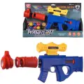 Бластер (сине-красный), стреляющий мягкими шариками, в коробке
