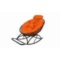 Кресло папасан-качалка мини с ротангом черное, оранжевая подушка