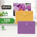 Attache Папка-конверт на кнопке Selection Crocus A4, 330x240 мм, пластик 180 мкм, 6 штук, разноцветный