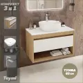 Тумба подвесная с раковиной для ванной 85 см Teymi Ritta корпус дуб фасад белый раковина Solli 40 смеситель хром F11841