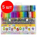 Комплект 5 шт, Ручки гелевые набор 48 цветов, юнландия, корпус с печатью, узел 1 мм, линия письма 0.5 мм, 143820