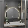 Зеркало Дафна 80*60 с нейтральной LED-подсветкой и часами обрез снизу