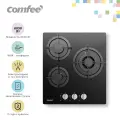 Газовая варочная панель Comfee CGH401GB, 45 см, 3 конфорки, WOK конфорка, электроподжиг, газ-контроль, закаленное стекло, черный