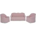 Чехол на диван трехместный и кресла с оборкой Жатка, цвет Пудра