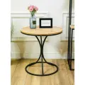 Стильный чайный столик круглый для гостиной, в офис, прихожую, спальню, в гостиницу, древесный с черной железной ножкой