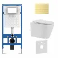 Инсталляция с унитазом комплект 6 в 1, унитаз безободковый белый BURGOS ALTO (IB. BRA.231.1B1), клавиша смыва золото матовое, нержавеющая сталь INOX-S (IB. B016.03)