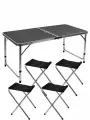 Стол туристический SKALA складной 6 кг, 120х60х60 см, 4 складных стула. Черный. Артикул НТР-5177