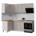 Кухонный гарнитур угловой, столешница Дуб Вотан 38мм, Кухня Индира 120х220см Белый/Дюна
