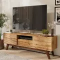 Тумба под телевизор 150*35*50 см / напольная длинная на ножках с ящиком / дуб вотан-коричневая / дэн-мастер