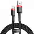 Baseus Cafule USB-A/USB-C 2A (CATKLF-U/CATKLF-C), длина 3 м, 1 шт., черно-красный