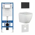Инсталляция с унитазом комплект 6 в 1, унитаз TORNADO безободковый белый BILBAO ALTO (IB. BLA.234.1B1), клавиша смыва черный матовый, нержавеющая сталь INOX-R (IB. B015.04)