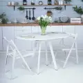 Стол Элип профиль кухонный обеденный круглый раздвижной, белый шагрень, 85х85/120х75 см.