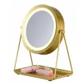 HASTEN Зеркало косметическое настольное c x7 увеличением и LED подсветкой - HAS1822 (цвет-матовое золото, LED подсветка 3 уровня, диммирование)