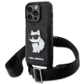 Karl Lagerfeld чехол с ремешком и карманом для карт на iPhone 14 Pro, PU кожа Saffiano Monogram NFT Choupette черный