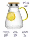 Кувшин для воды стеклянный, Formula Tepla, с металлической крышкой с накладкой из бамбука 1500 мл.