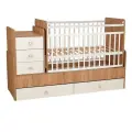 Кроватка Фея 1100 трансформер с комодом, поперечный маятник дуб крафт золот-белый