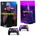 Наклейка виниловая защитная на игровую консоль Sony PlayStation 5 Fat Disc Edition, Киберпанк №2, полный комплект с геймпадами