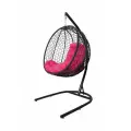 Подвесное кресло капля складная, с ротангом чёрное, розовая подушка