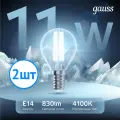Лампочка светодиодная Gauss Filament 11В эквивалент 80В 4100K 750Лм E14 филаментная 105801211 (комплект из 2 шт.)