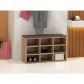 Обувница в прихожую, Лаки 4, ЛДСП, полка для обуви с мягким сидением, цвет дуб крафт золотой/экокожа коричневая