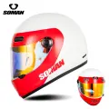 Шлем SOMAN H9, мотоциклетный, ретро, бело-красный, с прозрачной REVO red
