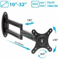 Кронштейн для телевизора настенный наклонно-поворотный Kromax TECHNO-11 / до 32 дюймов / vesa 100x100