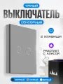 Умный выключатель с Алисой двухклавишный, сенсорное управление, Wi-Fi переключатель света, серый.