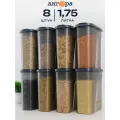 Банки для сыпучих продуктов Ангора 8 шт контейнер для хранения для круп с мерной шкалой дымчатые серая крышка 1,75 л