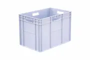 Тара. ру Ящик полимерный 600x400x420 мороз. стенки сплошные, дно усиленное, 4 открытые ручки, цв. серый 32234