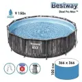 Бассейн каркасный Bestway Steel Pro, размер 366 х 100 см, фильтр-насос, лестница, 5614Х Bestway