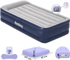 Кровать надувная Queen, для сна и отдыха, односпальная, велюровое покрытие, нагрузка до 150 кг, трехслойные перегородки, 191 x 97 x 46 см, со встроенным электронасосом, Bestway