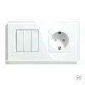 Выключатель с розеткой, 3 клавиши 1 розетка, 2 поста (М3+1F) рамка стекло 157х86мм цвет белый