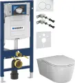 Комплект Унитаз подвесной AM.PM Func C8F1701SC безободковый, с микролифтом / Крепления к стене / Шумоизоляция, Инсталляция UP 320 111.300.00.5, Кнопка Sigma белая