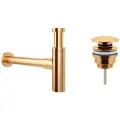Сифон для раковины Wellsee Drainage System 182121003 в наборе 2 в 1: металлический сифон и универсальный донный клапан в цвете золото
