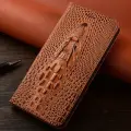 Чехол-раскладушка Голова крокодила, для Samsung M22, натуральная кожа, темно-коричневый