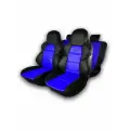 Универсальные авточехлы из экокожи с боковыми поддержками / автомобильные чехлы из экокожи черные с синим
