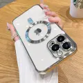 Прозрачный чехол для iPhone 16 Pro, глянцевый, с магнитным креплением, TPU, серебристый