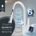 Смеситель для кухни с выдвижной лейкой Grandezza Segreto White SW23 подключением фильтра питьевой воды и Led дисплеем (Белый)