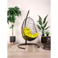 Подвесное кресло M-group овал с ротангом коричневое, жёлтая подушка