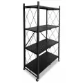 Этажерка на колесиках металлическая (4 полки) / Складной металлический стеллаж, LettBrin, 73 х 40 х 126.5 см, 4 яруса, черный
